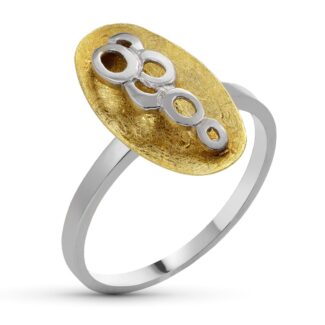 18K SORTIJA ORO BICOLOR MOTIVO OVAL CON CIRCULOS, 17 X 9MM