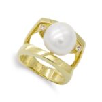 18K SORTIJA ORO AMARILLO CON PERLA BARROCA 11,5MM Y CIRCONITA, ANCHO: 17,5MM