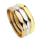 18K SORTIJA ORO TRICOLOR TRES BANDAS BRILLO ANCHO 8,5 MM
