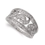 18K SORTIJA ORO BLANCO CON BANDAS Y CIRCONITAS, ANCHO 11 MM