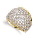 18K SORTIJA ORO BICOLOR ANCHA CON ROMBOS Y CIRCONITAS, ANCHO 19 MM