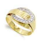 18K SORTIJA ORO BICOLOR MACIZO CON CIRCONITAS, ANCHO: 13 MM