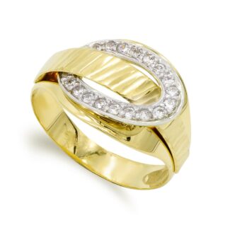 18K SORTIJA ORO BICOLOR MACIZO CON CIRCONITAS, ANCHO: 13 MM
