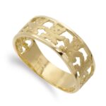 18K SORTIJA ORO AMARILLO OSOS CALADOS EN MATE Y BRILLO, ANCHO 8 MM