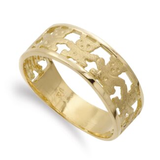 18K SORTIJA ORO AMARILLO OSOS CALADOS EN MATE Y BRILLO, ANCHO 8 MM