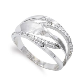 18K SORTIJA ORO BLANCO CALADA CON CIRCONITAS, ANCHO: 12 MM