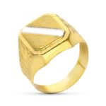 9K SELLO ORO AMARILLO CABALLERO BANDA ORO BLANCO LATERAL TALLADO, MEDIDA: 16X14 MM