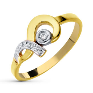 18K SORTIJA ORO BICOLOR CON MOTIVO Y CIRCONITAS, ANCHO: 8 MM