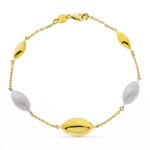 18K PULSERA ORO BICOLOR ADORNOS OVAL, ANCHO 9 MM LARGO 20CM