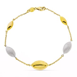 18K PULSERA ORO BICOLOR ADORNOS OVAL, ANCHO 9 MM LARGO 20CM