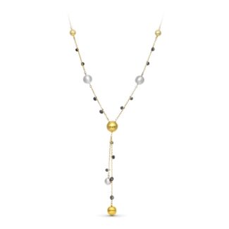 18K GARGANTILLA ORO BICOLOR BOLAS MATE Y BRILLO Y PIEDRAS