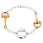 18K PULSERA BICOLOR ORO BLANCO Y ROSA ESTRIBOS, ANCHO 18 MM LARGO 19,5 CM