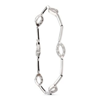 18K PULSERA ORO BLANCO BARRAS Y OVALOS CON CIRCONITA 19,5CM