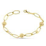 18K PULSERA ORO AMARILLO ENTREPIEZAS OVALES Y PERLA 8 MM