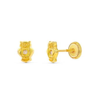 18K PENDIENTES ORO AMARILLO BUHO 6 X 4,5 MM, CIERRE TUERCA