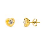 18K PENDIENTES ORO AMARILLO CORAZON CIRCONITA 8X7 MM CIERRE PRESION