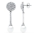 18K PENDIENTES ORO BLANCO PERLA 39X12 MM CIERRE PRESION