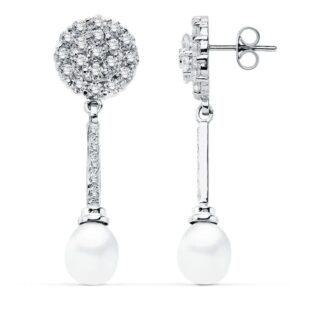 18K PENDIENTES ORO BLANCO PERLA 39X12 MM CIERRE PRESION