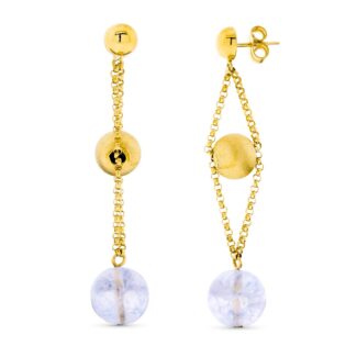 18K PENDIENTES ORO AMARILLO LARGOS BOLA ORO Y DE COLOR PRESION
