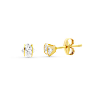 18K PENDIENTES ORO AMARILLO CIRCONITA CARRIL, 3X3 MM CIERRE PRESION