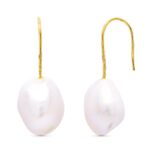 18K PENDIENTES ORO AMARILLO PERLA CULTIVADA PERA 33X10 MM CIERRE GANCHO