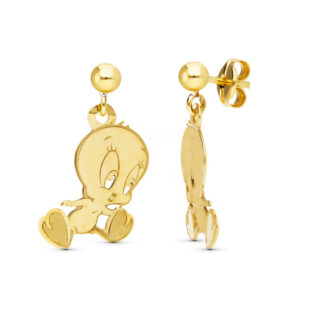 18K PENDIENTES ORO AMARILLO BOLA LISA 2,50 MM PIOLIN SALTANDO 17X10 MM CIERRE PRESION