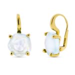 18K PENDIENTES ORO AMARILLO PIEDRA AZUL 12 MM GARRAS CIERRE CATALAN