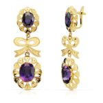 18K PENDIENTES ORO AMARILLO CUBANA LAZO AMATISTA 43X15 MM CIERRE CATALAN