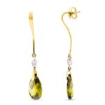 18K PENDIENTES ORO BICOLOR LARGOS OLIVINA 14X10 MM CIERRE PRESION