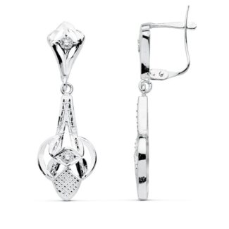 18K PENDIENTES CUBANAS ORO BLANCO 32X10 MM CIERRE CATALAN