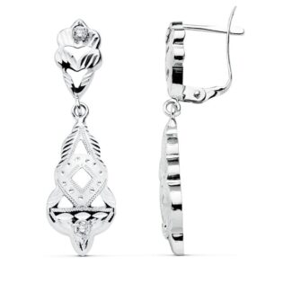 18K PENDIENTES CUBANAS ORO BLANCO 34X9 MM CIERRE CATALAN