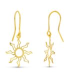 18K PENDIENTES ORO AMARILLO LASER SOL CIERRE GANCHO