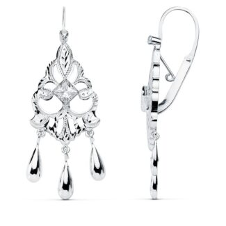 18K PENDIENTES ORO BLANCO CUBANAS 45X16 MM CIERRE GANCHO