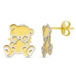 18K PENDIENTES ORO BICOLOR LASER OSO, 10X8 MM CIERRE PRESION