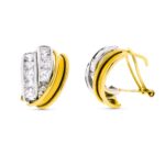 18K PENDIENTES ORO BICOLOR BANDAS Y CIRCONITA CIERRE OMEGA