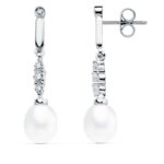 18K PENDIENTES ORO BLANCO PERLA 31X7 MM CIERRE PRESION