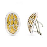 18K PENDIENTES ORO BICOLOR OSO MATE Y BRILLO CIERRE OMEGA
