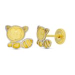 18K PENDIENTES ORO BICOLOR MAPACHE, 8X6 MM CIERRE TUERCA