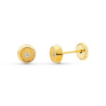 18K PENDIENTES ORO AMARILLO REDONDOS 5 MM,CIERRE TUERCA