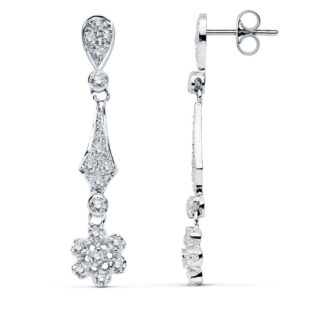 18K PENDIENTES ORO BLANCO CIRCONITA 37X7 MM CIERRE PRESION