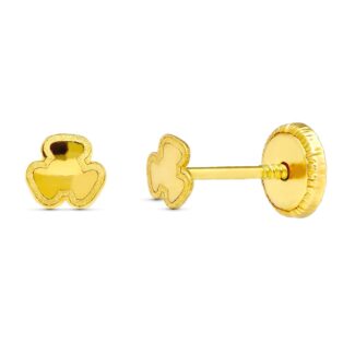 18K PENDIENTES ORO AMARILLO TREBOL, 3,5 MM CIERRE TUERCA