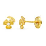 18K PENDIENTES ORO AMARILLO TREBOL LASER, 5X4 MM CIERRE TUERCA