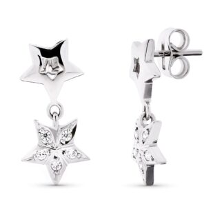 18K PENDIENTES ORO BLANCO LARGOS ESTRELLAS CIERRE PRESION
