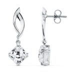 18K PENDIENTES ORO BLANCO CIRCONITA 31X11 MM CIERRE PRESION