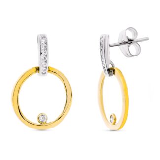18K PENDIENTES ORO BICOLOR CIRCONITA 21X14 MM CIERRE PRESION