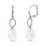 18K PENDIENTES ORO BLANCO MOTIVO OVAL Y PERLA 9 MM CIERRE CATALAN