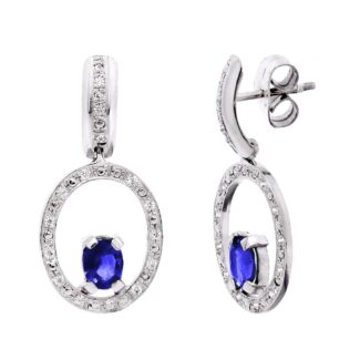 18K PENDIENTES ORO BLANCO ZAFIRO Y CIRCONITA CIERRE PRESION
