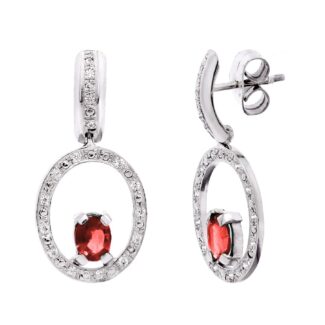 18K PENDIENTES ORO BLANCO RUBI Y CIRCONITA CIERRE PRESION