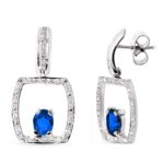 18K PENDIENTES ORO BLANCO ZAFIRO 5X4 MM CIERRE PRESION