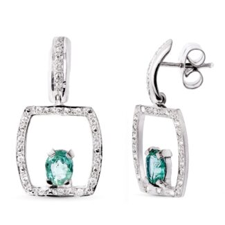 18K PENDIENTES ORO BLANCO ESMERALDA 5X4 MM CIERRE PRESION